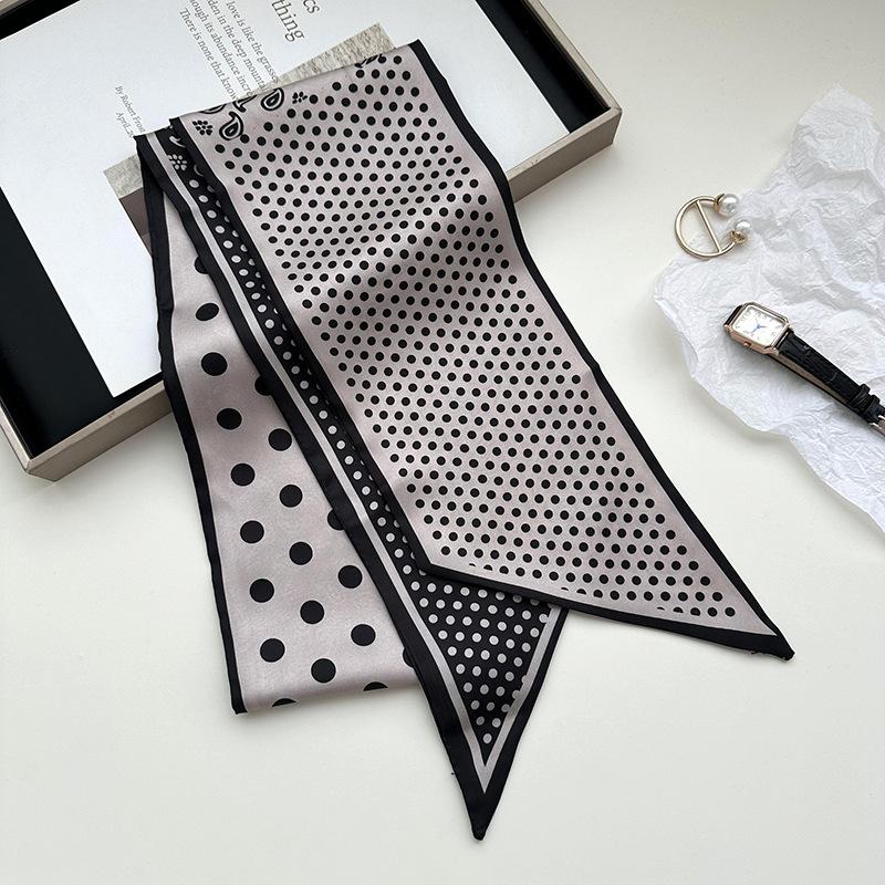 Double-sided imitation silk silk scarf, long women's professional wear, spring and summer new decorative scarf, hair band, streamer.