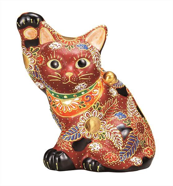 Nakamaru Kutani Ware Mori style 5.5-inch Maneki-neko (beckoning cat) - K9-1633
