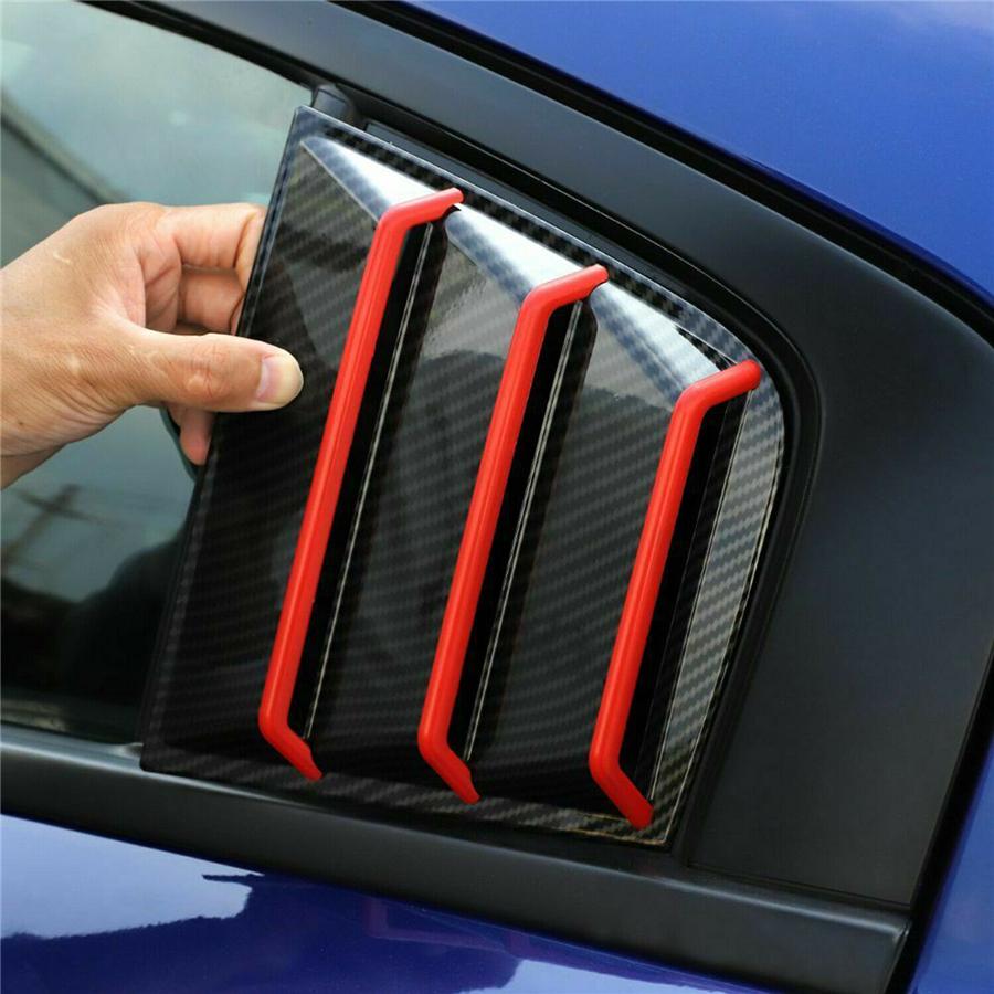 2x Carbon Look w/Red Trim Rear Side Window Louver Cover  For 11-21 Dodge Charger