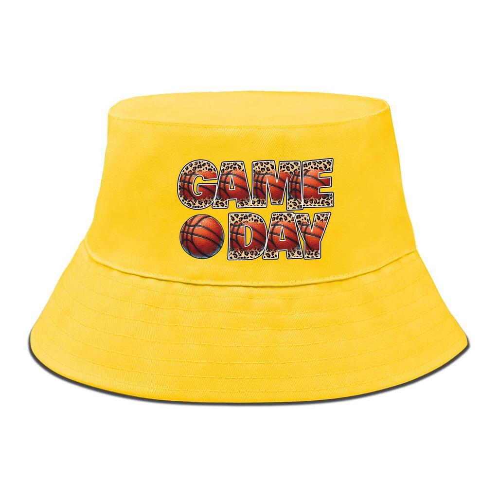 GAME DAY" Basketball-Print Fischerhut , Sonnenhut Bonbonfarbe Wendbar Strand- Angelhut
