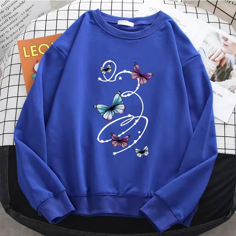 Gothic Womens Hoodies Retro Butterfly Daily Fleece Sweatshirt Fashion O-Neck Pullover Casual Winter Autumn Clothing