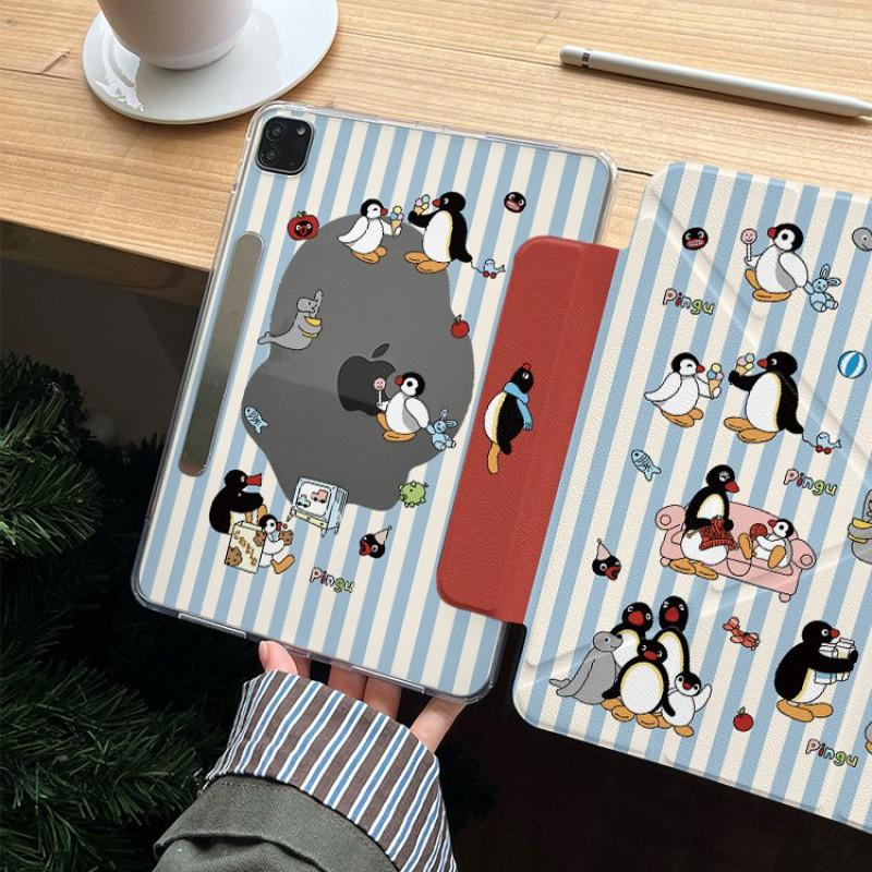 Cartoon Penguin IPad Pro 12.9 Case With Stand Auto Sleep PC Hard Shell Air 7 Mini Side-Attach Design