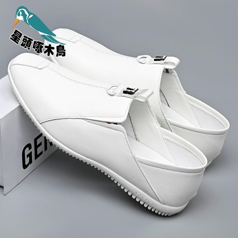 

Men s shoes 2025 spring new casual leather shoes men s non-slip and light lazy one-pedal leather shoes 44