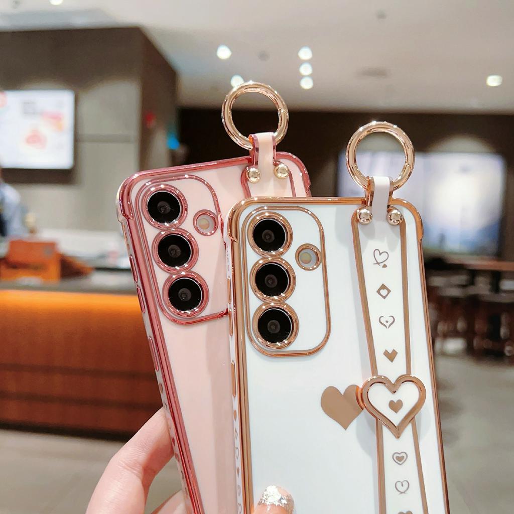 For Samsung Galaxy S26 / S26 Pro Case Wristband Kickstand Electroplated Love Heart TPU Phone Cover Finger Holder