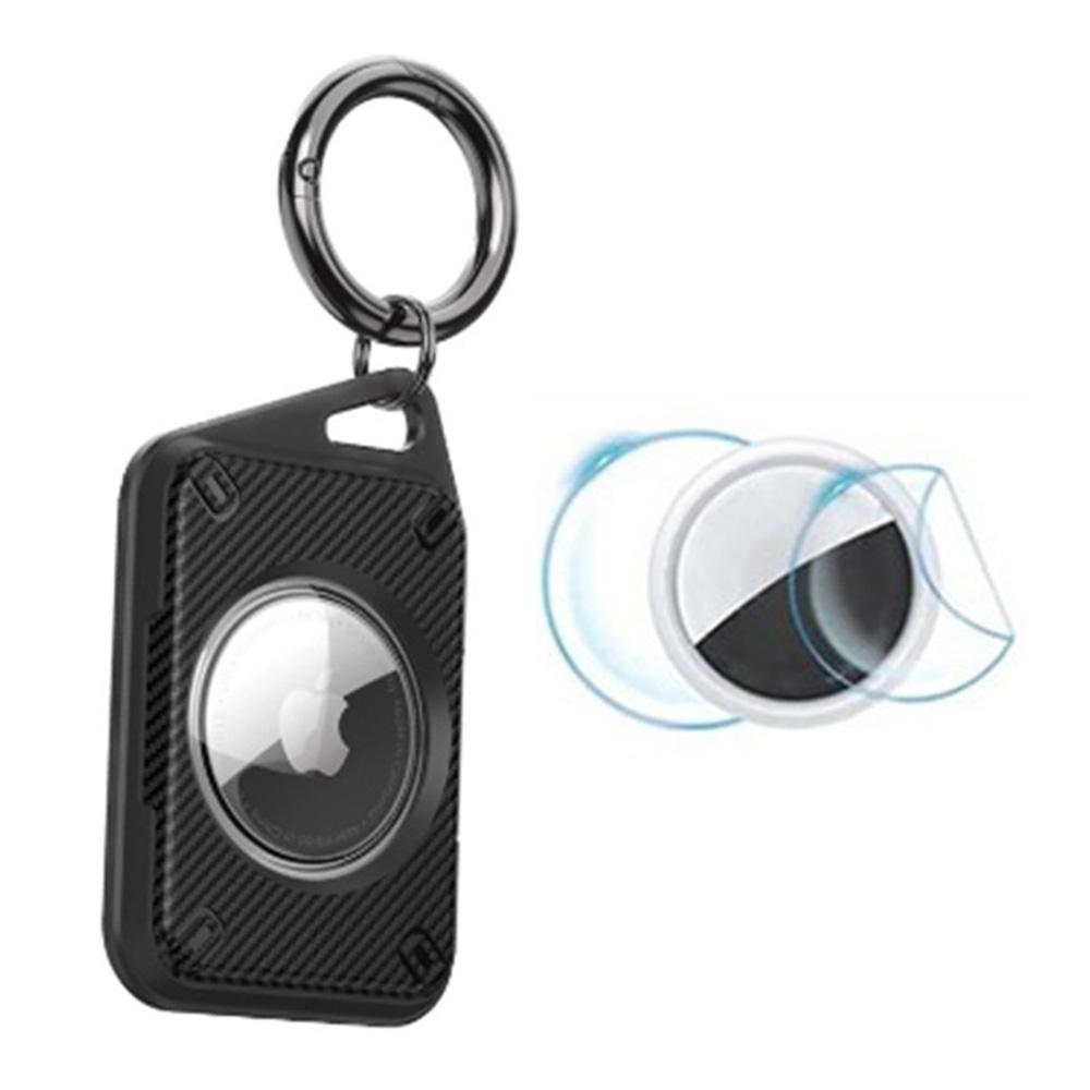 Pentru Apple AirTag Carcasă Impermeabilă IP68 Acoperire Fibră de Carbon TPU+PC cu Folie de Protecție și Cataramă Inel