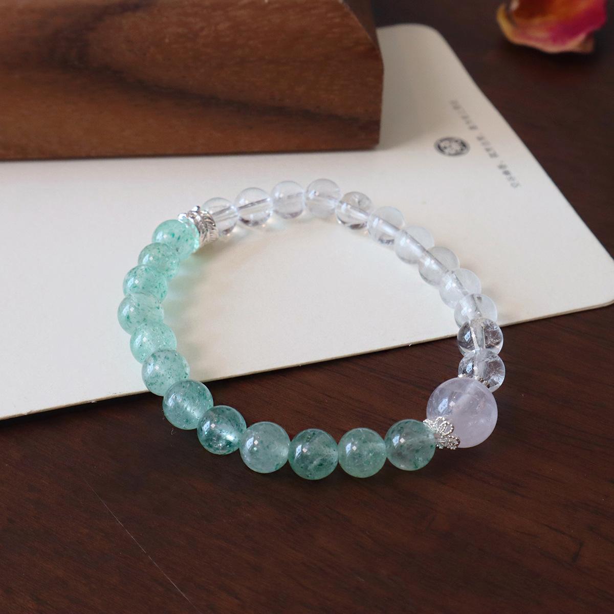 Natural white crystal bracelet women s green strawberry crystal splicing bracelet. Bangles Women Fashion Jewelry accessories Gift