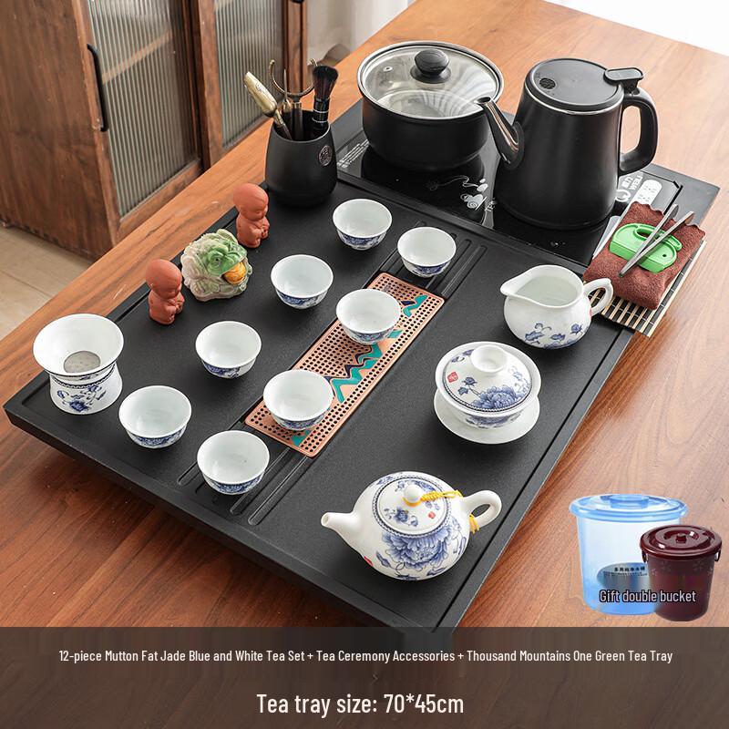 

Chaxun 12-Piece Blue & White Jade Porcelain Tea Set with Artificial Stone Tray