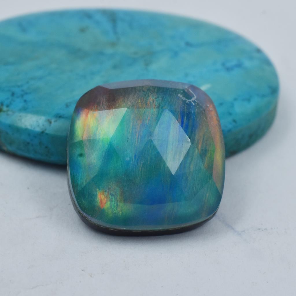 Lab-Created Opal Loose Gemstone 14.9 Ct Square Cushion Multi-Color October Birthday Birthstone