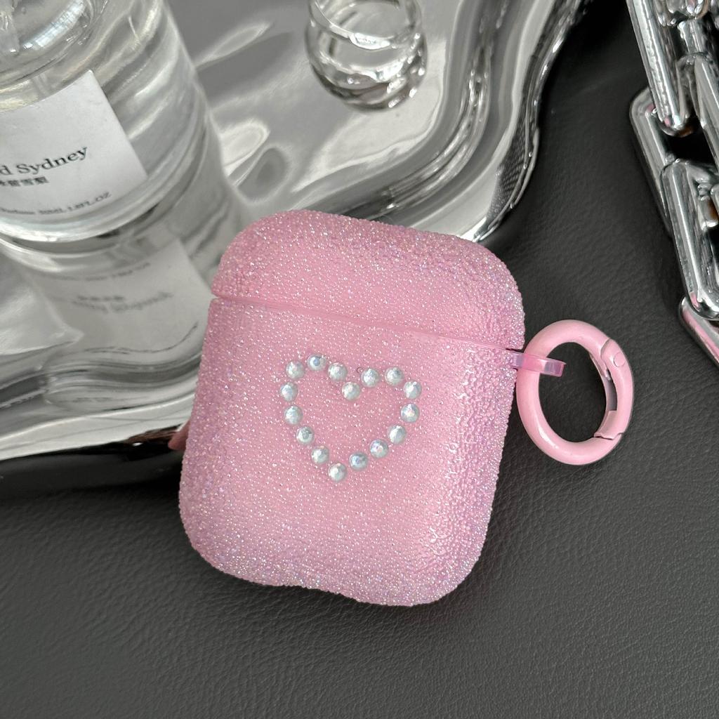 Popping beads shiny candy color earphone protective case AirPods 1 generation love pink diamond earphone cover pro1 with hook