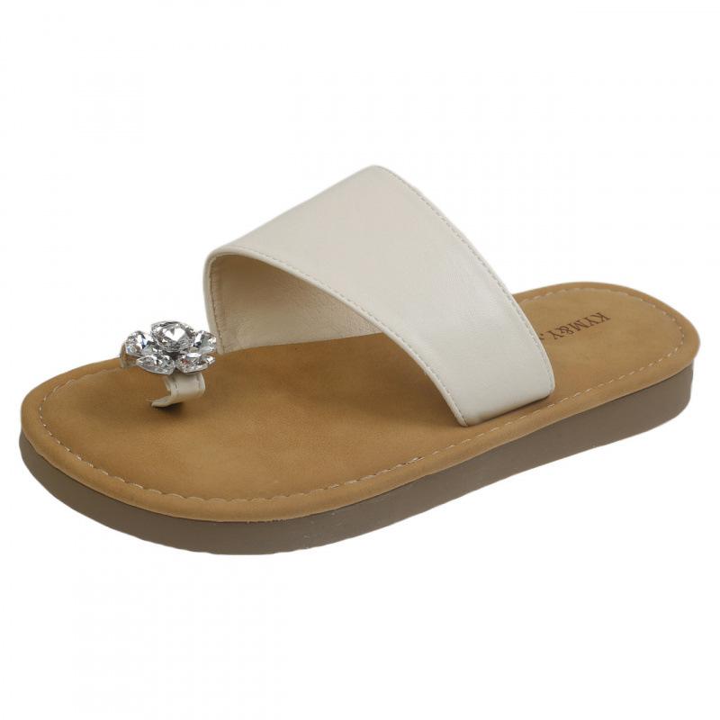 

Rhinestone cover toe cool slippers female summer wear 2025 new with skirt fairy wind seaside thick-soled one-word sandals 40