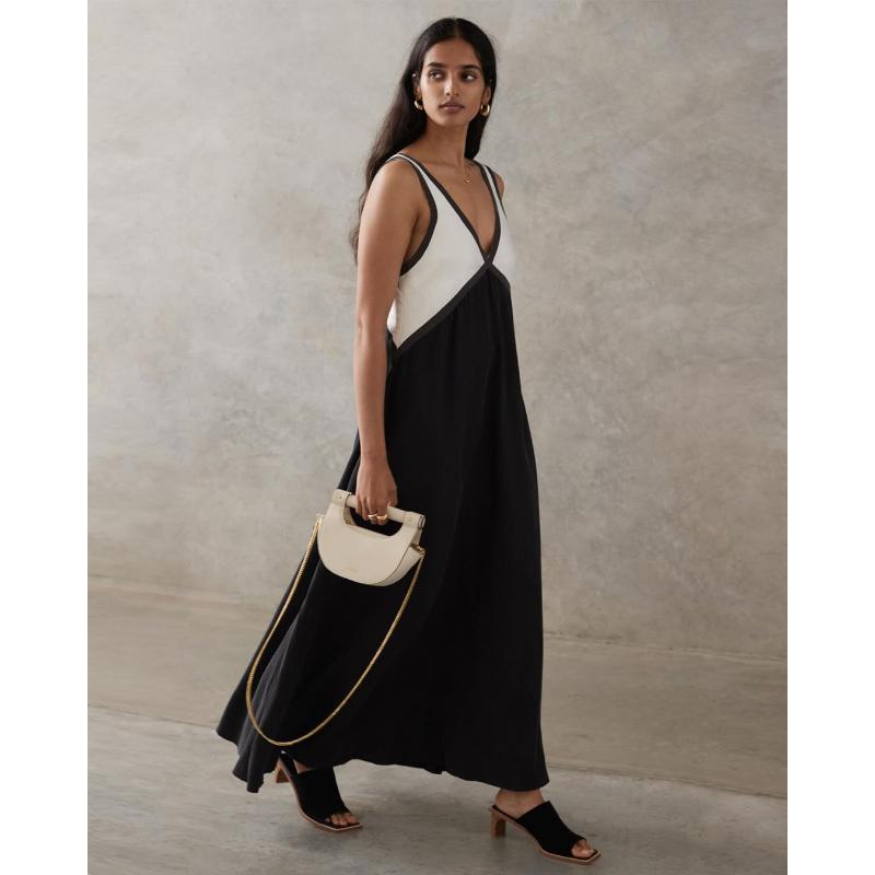 Women's Summer Color Block V Neck Sleeveless Tank Maxi Dress Loose Casual Vacation Beach Long Dress for Women
