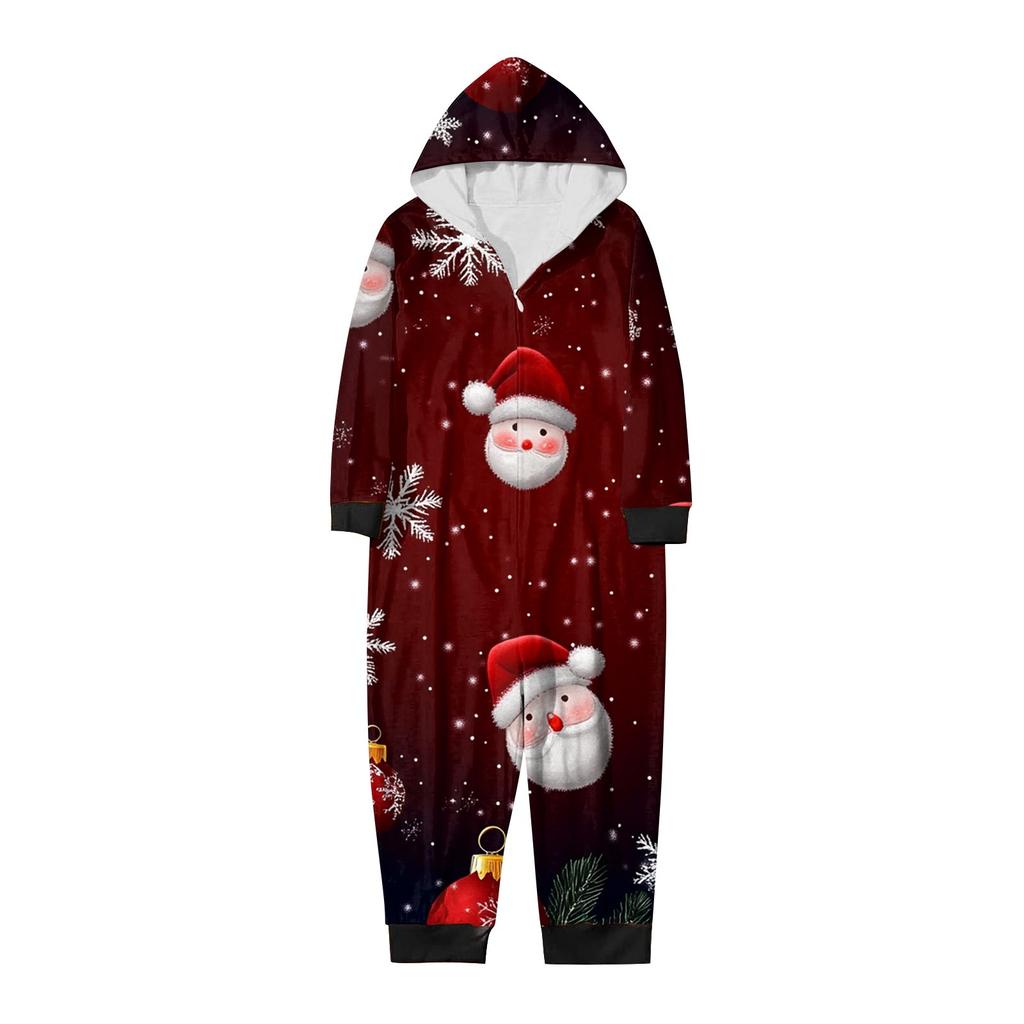 Christmas Print Parent-Child Outfit Hooded Zipper One-Piece Fashionable Home Suit Set