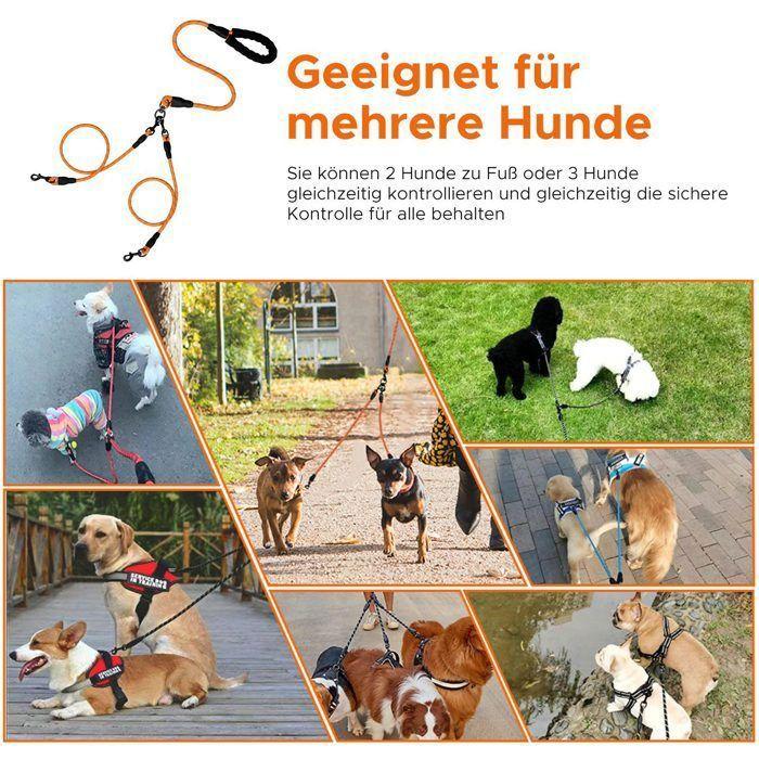 Laisse pour chien détachable, 3 en 1, anti-nœuds, design réfléchissant - Orange Étiquette