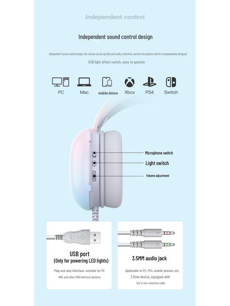 X25 Gradient Dynamic Lighting Headset: Gaming Headset with Cross-Border Design for E-Sports Enthusiasts.
