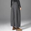 Women's High-Waisted Woolen Wide-Leg Plaid Pants with Velvet Lining for Autumn/Winter – Petite Casual Style.