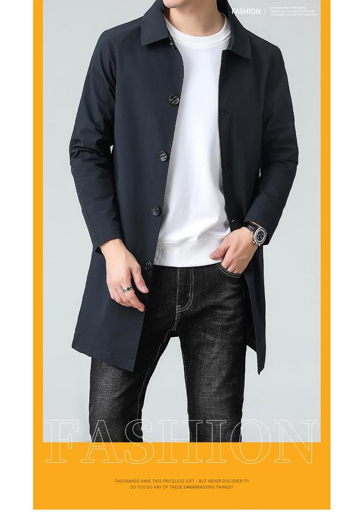 Men's Mid-Length High-End Trench Coat - Trendy Casual & Business Attire for Spring and Autumn