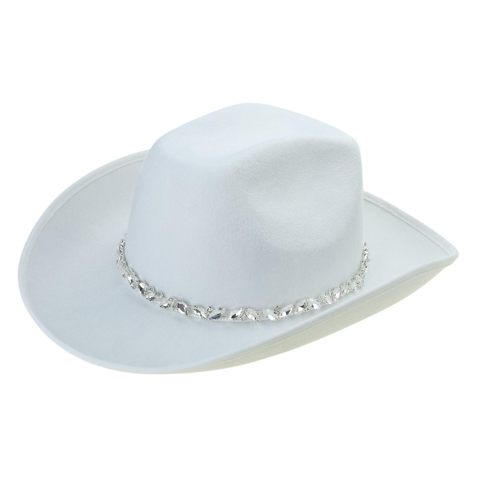 

Cowgirl Hat with Shimmering Rhinestones for Bachelorette Party Ultra-flashing Rhinestones Western Cowgirl Hat for Bride білий