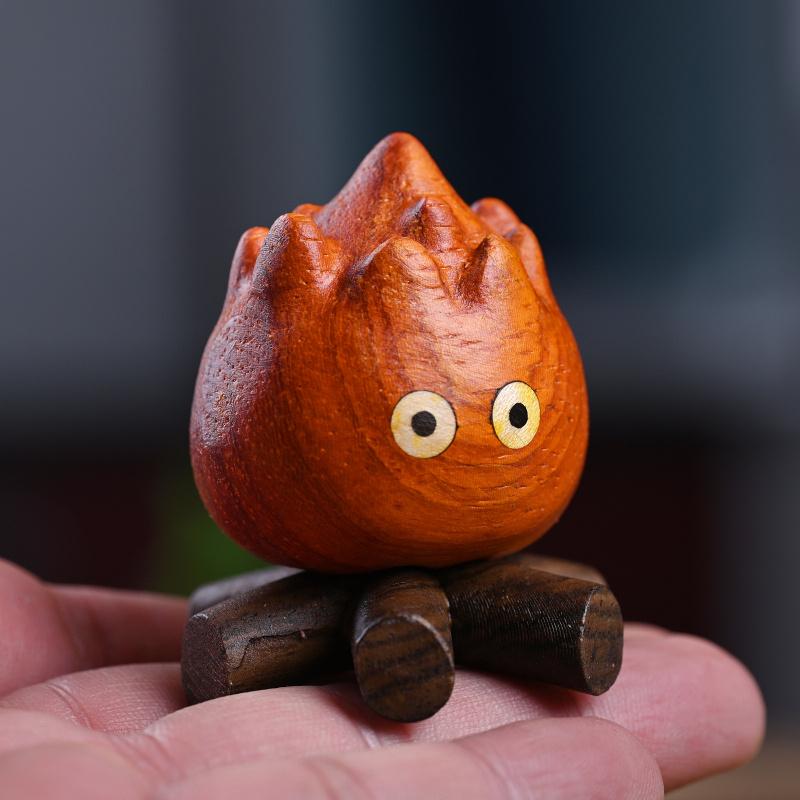 1pc Handcrafted Flame Person Wooden Carving Cute Original Design, Red Sandalwood Faux Leather Gray, 5.33cm Whimsical Figurine for Indoor/Outdoor Decor