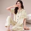 Pajamas Women'S Pastoral Small Yellow Flower Summer Cardigan Short Sleeve Trousers Loose Large Size Loungewear Two-Piece Set