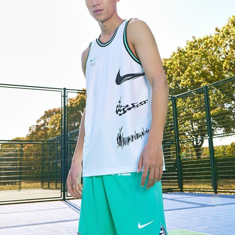 Nike SS23 Striped Colorblock Logo Print Quick-Dry Breathable Mesh Lightweight Comfortable Basketball Vest Men Tops White FJ7228-100
