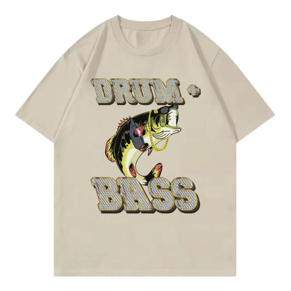 Drum and Bass Funny Fish Meme Graphic T Shirts Mens Women Fashion Retro Short Sleeve Tshirt Summer Casual Male Cotton Tshirts
