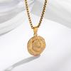 Chunky Punk Style Portrait Round Shape Pendant Necklace Waterproof Stainless Steel Popcorn Link Chain Male Hip Hop Jewelry Gifts