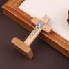 Wooden Cross With Base, Pray For Your Family And Home, Handheld Religious Souvenir Statue Of Jesu On Base