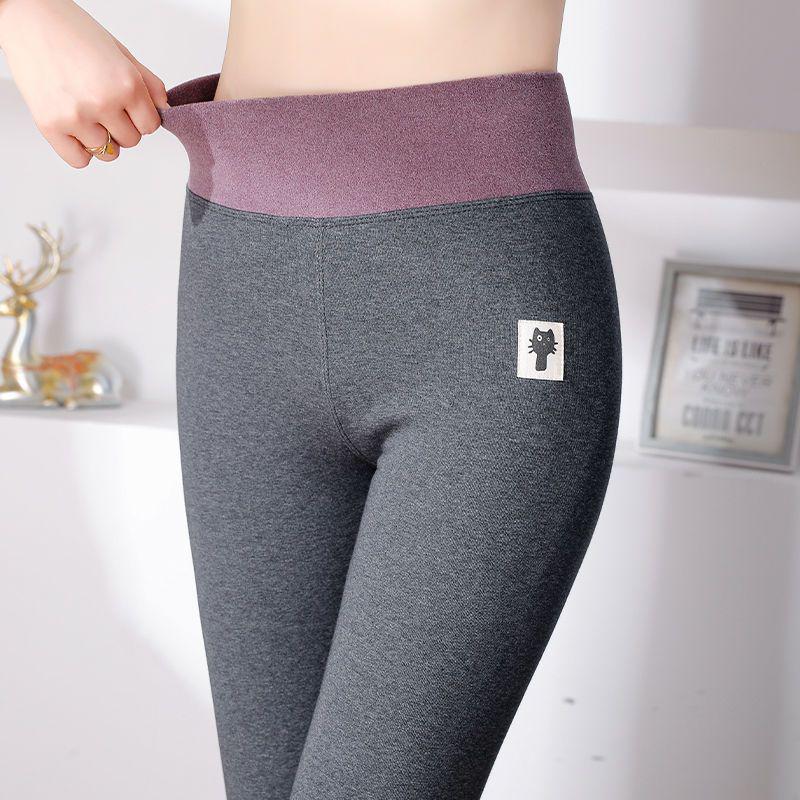 Women's High-Waisted Fleece-Lined Cotton Leggings, Slimming & Warm for Outdoor Wear, Perfect for Autumn & Winter.