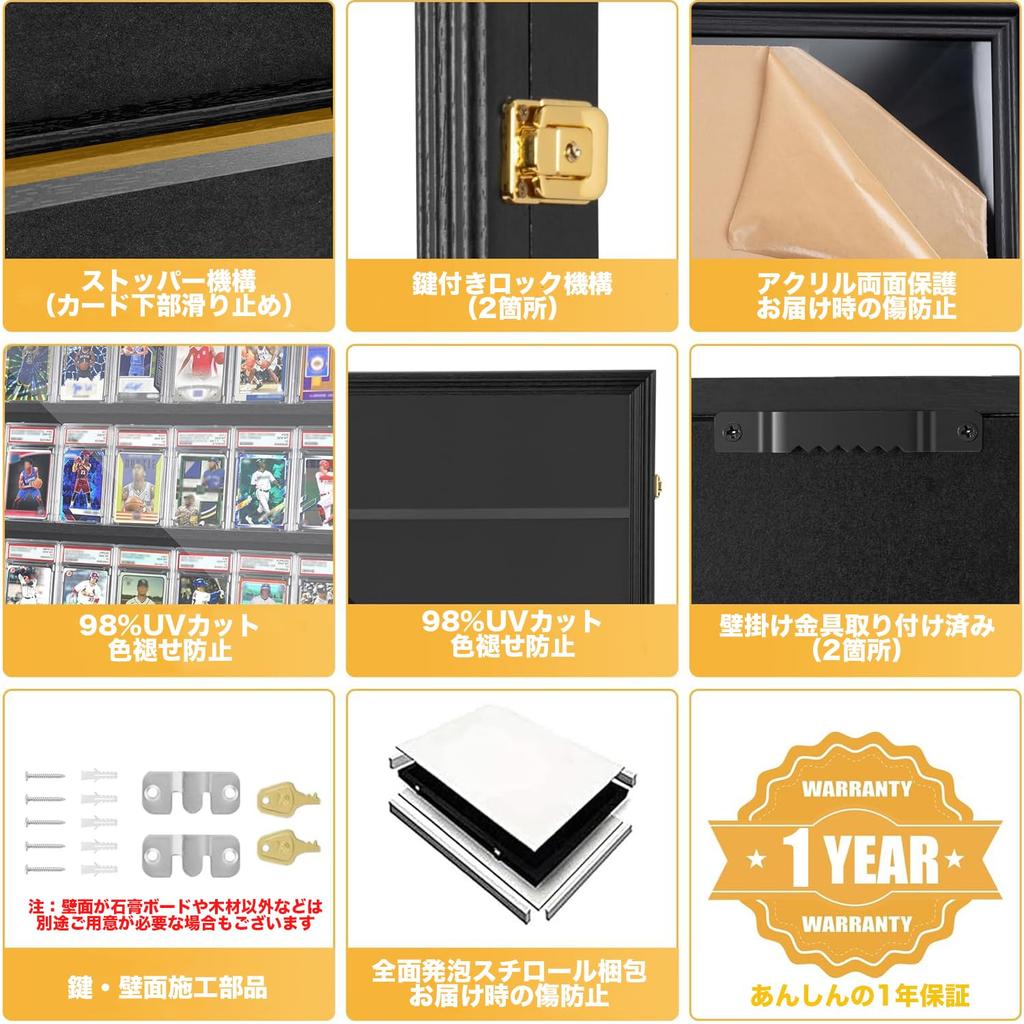 Protection TCG Trading Card Display Frame Case with UV PSA Holds 35 Wall for Pokemon Trading Sports Cards UV & LockablePokemon Protection, Lockable,