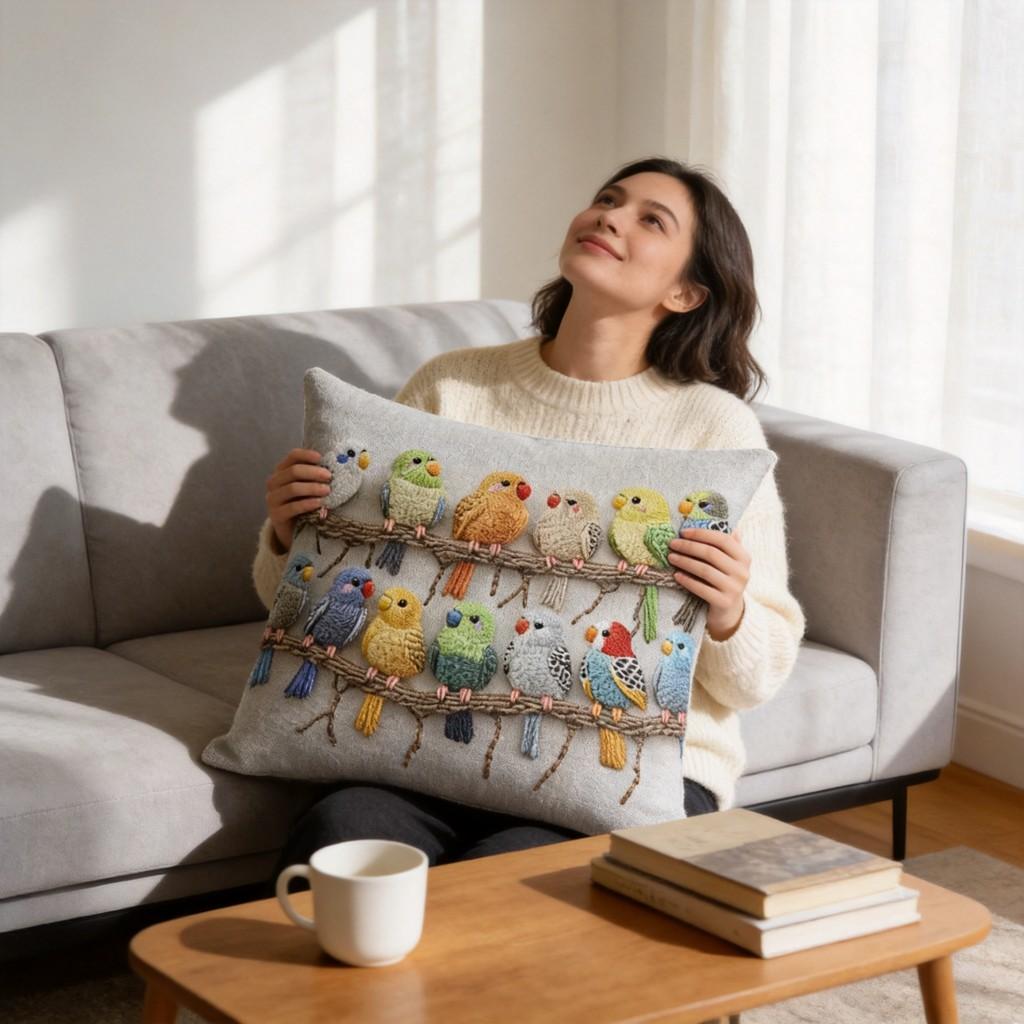 Animal Series Plush Bird Cushion Cover With Soft Short Pile For Living Room Decor