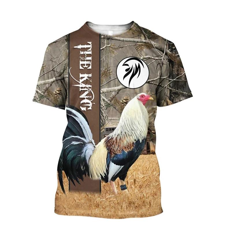 Fighting Rooster 3D Printed Round Neck T-shirt for Men, Fashionable Short Sleeved Pullover, Casual Street Harajuku Tops