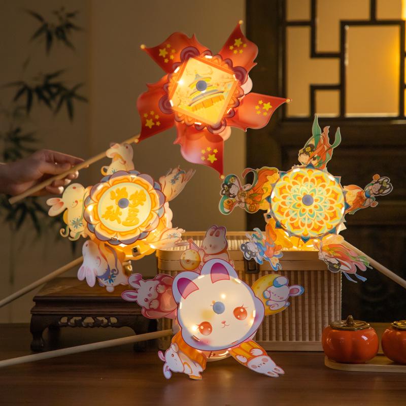 2026 New Year Luminous Rotating Pinwheel Lantern: DIY Ancient Style Hanging Ornament for Kids