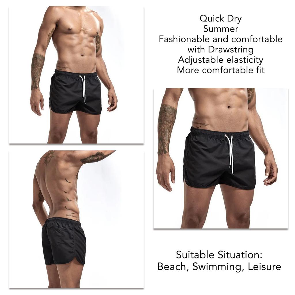 Men Beach Shorts Quick Dry Summer Breathable Polyester Men Swimming Shorts with Drawstring for Outdoor Sports Black M