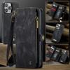 CaseMe-008 For iPhone 16 Pro Max Removable 2-in-1 Zipper Wrise Strap Multi-functional Wallet Case Card Slots Phone Cover