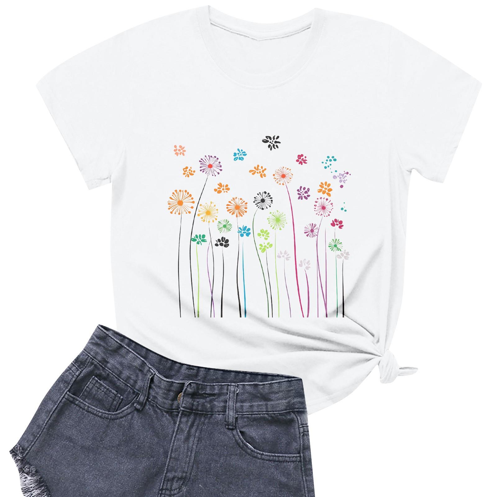 

Women s Fashion Casual Printed Short Sleeve Round Neck Pullover Tops XL білий