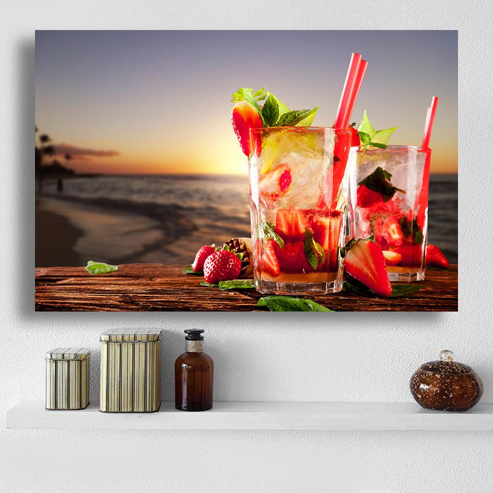 Modern Fresh Fruit Juices and Cocktails Canvas Painting Summer Sea Wall Picture Posters and Prints for Living Room Decor Cuadros