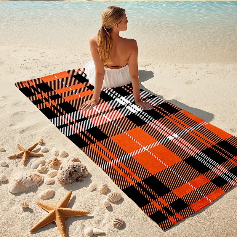1Pc Autumnal Plaid Beach Towel, Quick Dry, Multi-Use for Beach Pool Gym Yoga Home Travel, Christmas, Halloween, Xmas Gift S929190