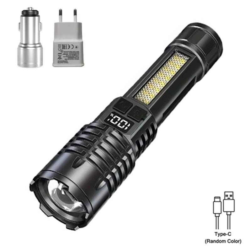 High Power LED COB Flashlight Built-in Large Capacity Battery Rechargeable Torch For Outdoor Camping Emergency Zoom Lantern