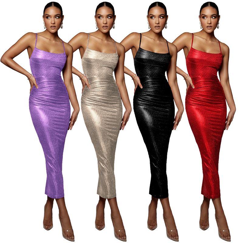 

New Nightclub Sexy Pleated Suspender Hip Dress Sheath Dress Black L