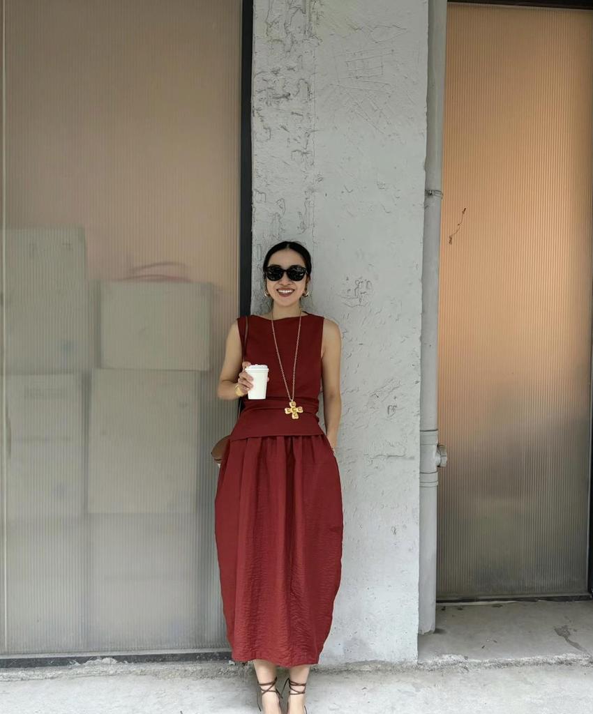 Linen-Blend Sleeveless Backless Tie Top & Half Skirt Set - Women's Summer Collection