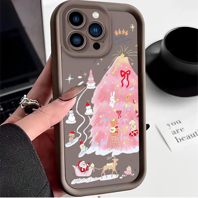 Colorful Christmas Tree Snowflake Plain Case for iPhone 17 Air 16 E 15 14 Plus 13 12 Mini 11 Pro Max Liquid Silicone Back Cover