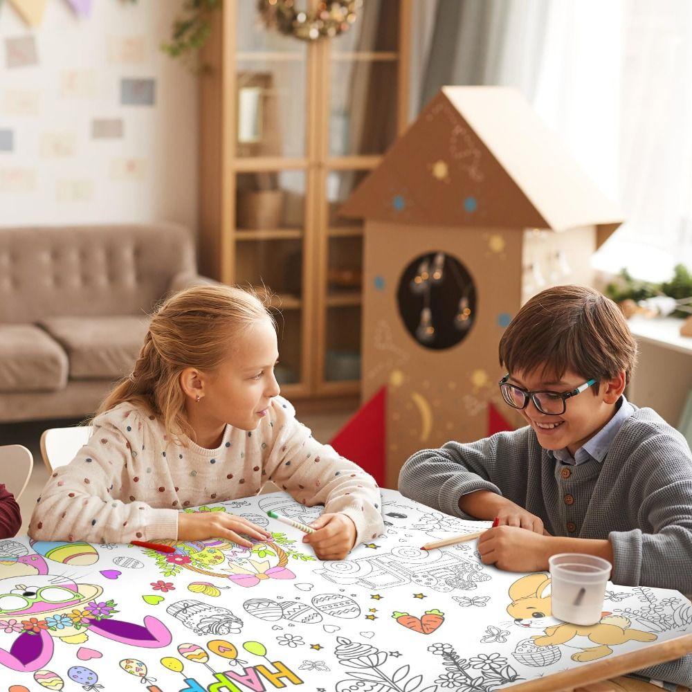 DIY Easter Giant Coloring Poster Cartoon Bunny Doodle Easter Tablecloth Art Craft Gift Jumbo Coloring Banner