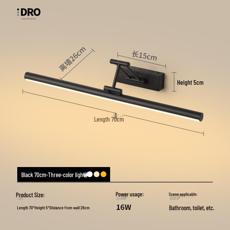 Nordic Minimalist LED Vanity Light: Punch-Free Bathroom Mirror Cabinet with Tricolor Makeup Lighting.