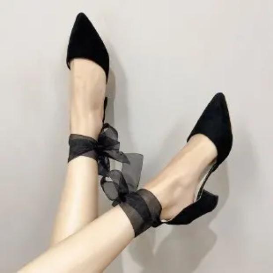 Women's Shoes Lace-up Women's High Heels Fashion Cover Heel Dress Pumps Women New Pointed Toe Heels Women Zapatos