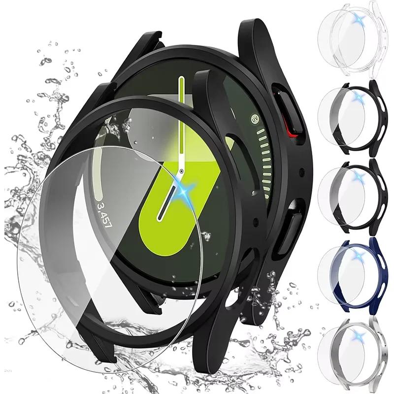 Glass Case+Strap for Samsung Galaxy Watch 7 6 5 4 40mm 44mm Milanese Loop 20MM Band PC Protector Cover Bumper Galaxy Watch 6 5 4