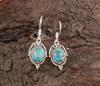 Solid 925 Sterling Silver Blue Copper Turquoise gemstone Boho Designer Dangle Drop Earrings Gift For Her