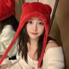 Sweet and cute plush bear hat women's 2025 new thickened warm ear protectors show face small bag head cold hat