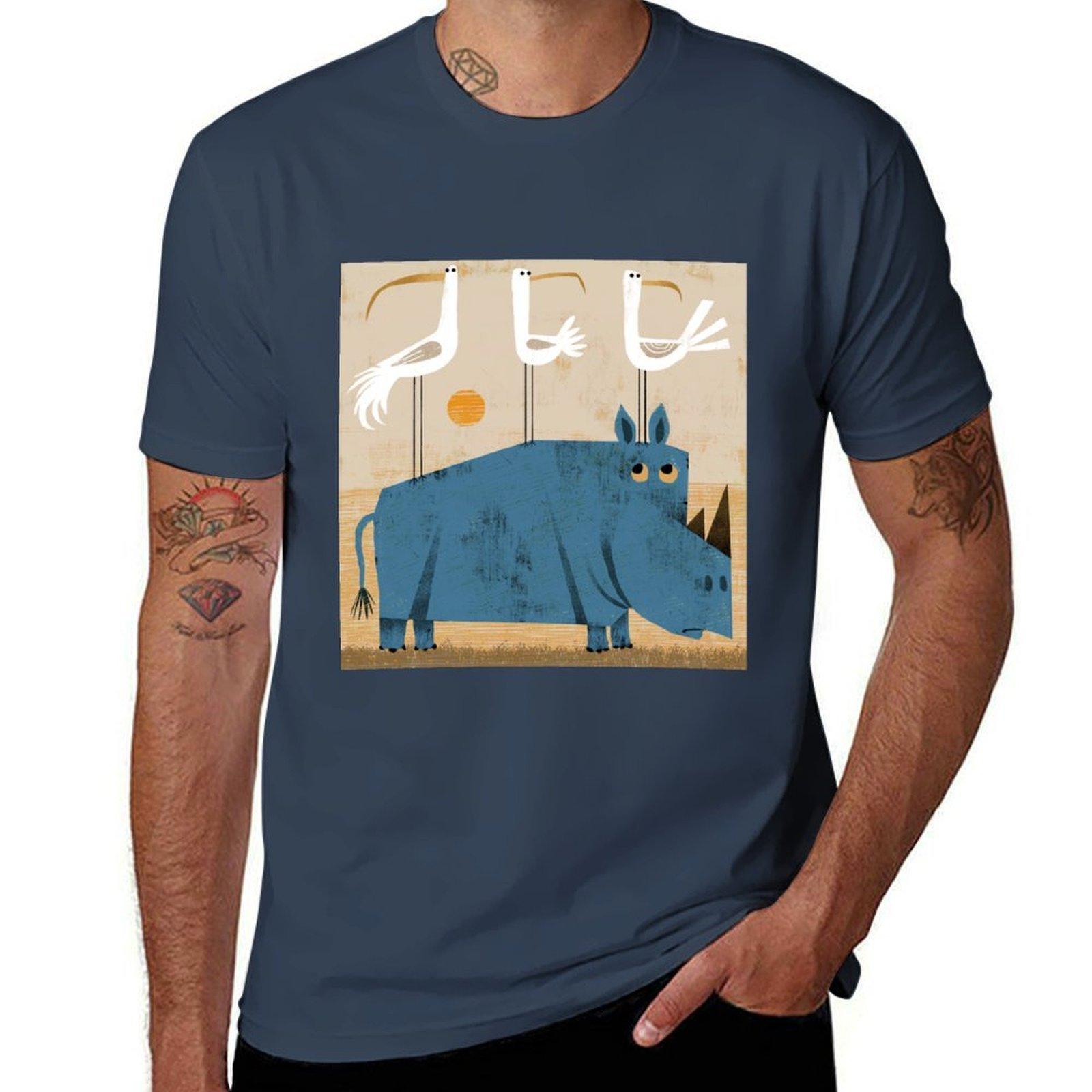 Rhino With Three Birds Tshirt Lightweight Casual Summer Tshirt S