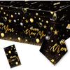 PARSUP 1PC Happy New Year Tablecloth - Disposable Black Gold NYE Theme Party Supplies - Rectangular Plastic Table Cover, 108 X 54'