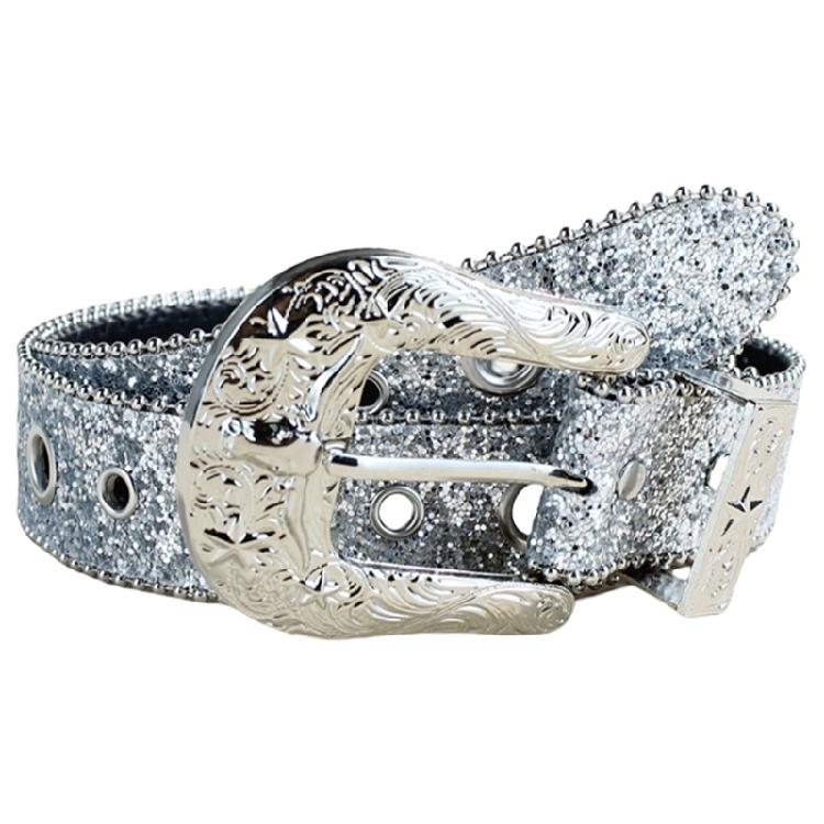 Popular Belt for Women Vintage Engraved Buckle Jeans Belt Punk Sequined Waistband for Pants Dress 2000s Waist Decors